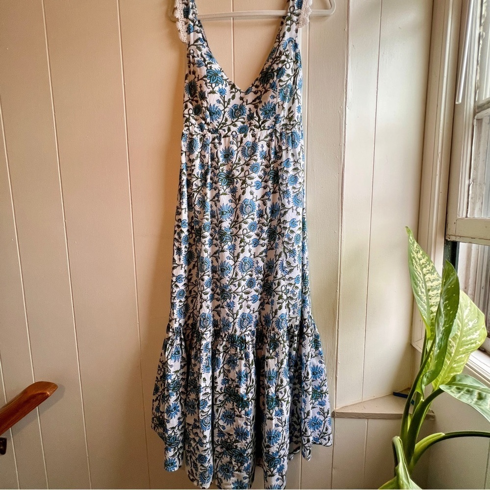 Eddy Clark Floral Maxi Boho Dress Medium Blue & White NWT - Picture 4 of 13